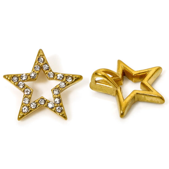 Imagen de 1 Unidad Enchapado al Vacío 304 Acero Inoxidable Colgantes Charms Estrellas de cinco puntos Chapado en Oro Transparente Rhinestone 16mm x 15mm