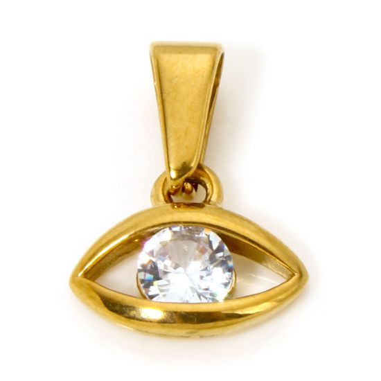 Imagen de 1 Unidad Enchapado al Vacío 304 Acero Inoxidable Colgantes Charms Ojo Chapado en Oro Transparente Rhinestone 17mm x 12.5mm