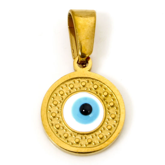Изображение 1 ШТ вакуумное покрытие 304 Нержавеющая Сталь Подвески Круглые Позолоченный Белый Злой Глаз 18мм x 10мм