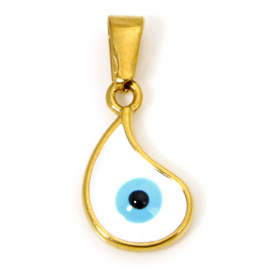 Изображение 1 ШТ вакуумное покрытие 304 Нержавеющая Сталь Подвески водяная капля Позолоченный Белый Злой Глаз 21мм x 10мм