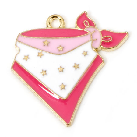 Picture of 10 PCs Zinc Based Alloy West Cowboy Charms Gold Plated Fuchsia Scarf Star Enamel 26mm x 25mm