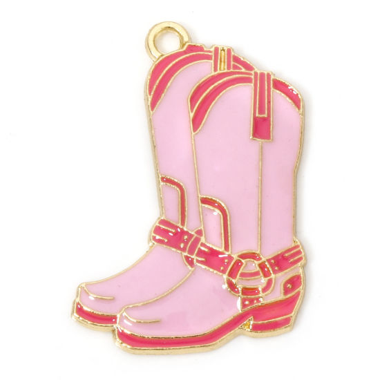 Immagine di 10 Pz Lega di Zinco Cowboy dell'Ovest Ciondoli Oro Placcato Rosso Prugna Stivale Smalto 3.1cm x 2.1cm