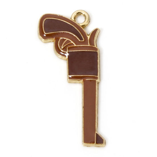 Immagine di 10 Pz Lega di Zinco Cowboy dell'Ovest Ciondoli Oro Placcato Colore del Caffè Pistola Smalto 3.1cm x 1.5cm