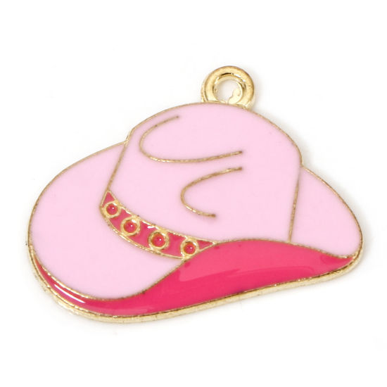Immagine di 10 Pz Lega di Zinco Cowboy dell'Ovest Ciondoli Oro Placcato Rosso Prugna Cappello Smalto 26mm x 21mm