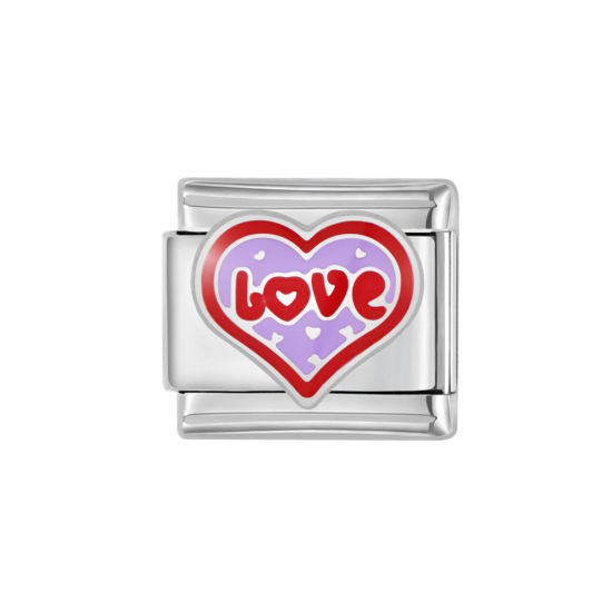 Immagine di 1 Pz 304 Acciaio Inossidabile Bracciale con Charm Italiano a Maglie, Creazione di Gioielli Fai-da-te Tono Argento Rettangolo Love Smalto 10mm x 9mm