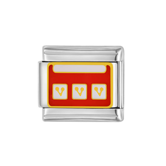 Immagine di 1 Pz 304 Acciaio Inossidabile Bracciale con Charm Italiano a Maglie, Creazione di Gioielli Fai-da-te Tono Argento Rettangolo Smalto 10mm x 9mm