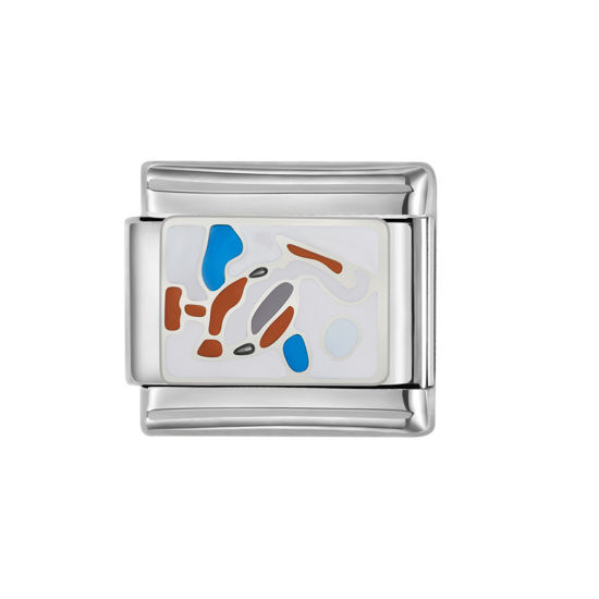 Immagine di 1 Pz 304 Acciaio Inossidabile Bracciale con Charm Italiano a Maglie, Creazione di Gioielli Fai-da-te Tono Argento Rettangolo Pesce Smalto 10mm x 9mm