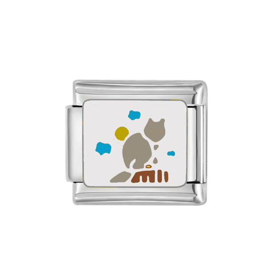Immagine di 1 Pz 304 Acciaio Inossidabile Bracciale con Charm Italiano a Maglie, Creazione di Gioielli Fai-da-te Tono Argento Rettangolo Cactus Smalto 10mm x 9mm