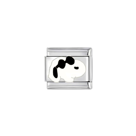 Picture of 1 Piece 304 Stainless Steel Italian Charm Links For DIY Bracelet Jewelry Making Silver Tone Rectangle Rabbit Enamel 10mm x 9mm