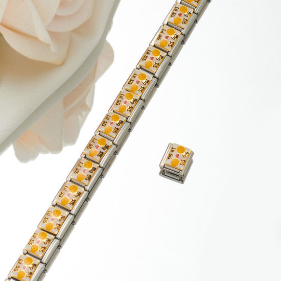 Picture of 1 Piece 304 Stainless Steel Italian Charm Links For DIY Bracelet Jewelry Making Silver Tone Rectangle Initial Alphabet/ Capital Letter Enamel 10mm x 9mm