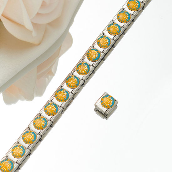 Picture of 1 Piece 304 Stainless Steel Italian Charm Links For DIY Bracelet Jewelry Making Silver Tone Rectangle Enamel 10mm x 9mm