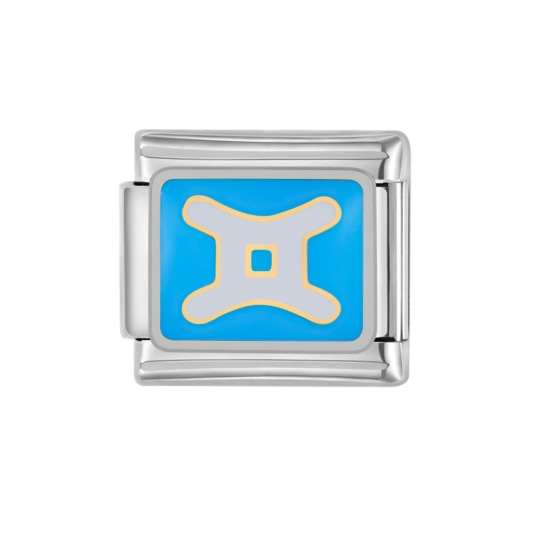 Изображение 1 ШТ 304 Нержавеющая Сталь Очаровательный итальянский браслет со звеньями Изготовление ювелирных изделий своими руками Серебряный Тон Синий Прямоугольник Созвездие Близнецы С Эмалью 10мм x 9мм