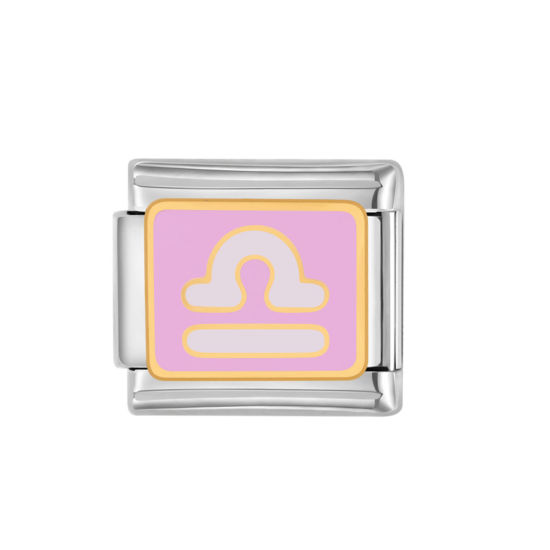 Изображение 1 ШТ 304 Нержавеющая Сталь Очаровательный итальянский браслет со звеньями Изготовление ювелирных изделий своими руками Серебряный Тон Фиолетовый Прямоугольник Созвездие Весы С Эмалью 10мм x 9мм