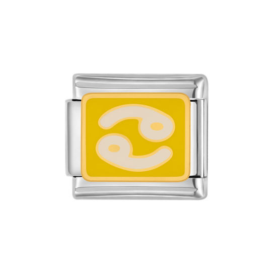 Изображение 1 ШТ 304 Нержавеющая Сталь Очаровательный итальянский браслет со звеньями Изготовление ювелирных изделий своими руками Серебряный Тон Желтый Прямоугольник Созвездие Рак (созвездие) С Эмалью 10мм x 9мм