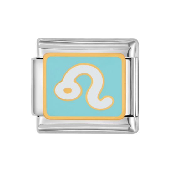Изображение 1 ШТ 304 Нержавеющая Сталь Очаровательный итальянский браслет со звеньями Изготовление ювелирных изделий своими руками Серебряный Тон Голубой Прямоугольник  Созвездие Льв С Эмалью 10мм x 9мм