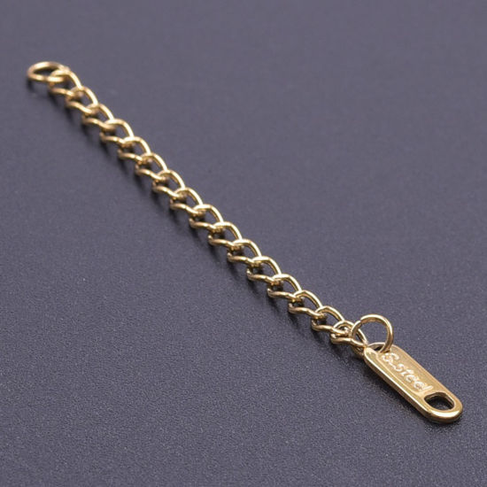 Bild von 5 Strange Vakuumbeschichtung 304 Edelstahl Verlängerungskette Extender Kette Für Halskette oder Armband 18K Gold Plattiert 6.5cm lang, Nutzbare Kettenlänge: 5cm