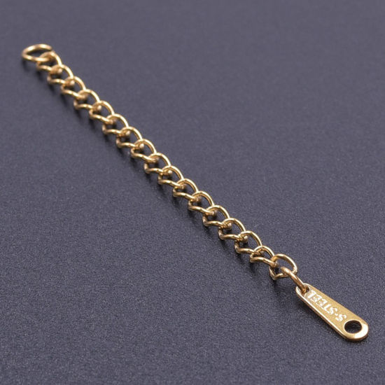 Bild von 5 Strange Vakuumbeschichtung 304 Edelstahl Verlängerungskette Extender Kette Für Halskette oder Armband 18K Gold Plattiert 6.5cm lang, Nutzbare Kettenlänge: 5cm