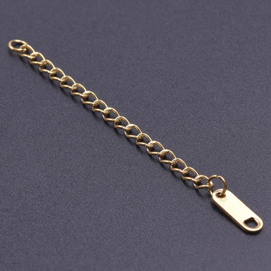 Bild von 5 Strange Vakuumbeschichtung 304 Edelstahl Verlängerungskette Extender Kette Für Halskette oder Armband 18K Gold Plattiert 6.5cm lang, Nutzbare Kettenlänge: 5cm