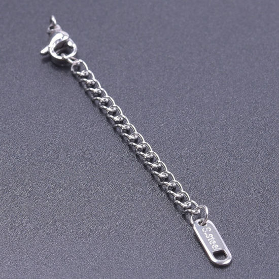 Picture of 5 PCs 304 Stainless Steel Extender Chain For Necklace Bracelet Jewelry Making Silver Tone With Lobster Claw Clasp 7.5cm(3") long, Usable Chain Length: 5cm(2")