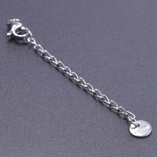 Picture of 5 PCs 304 Stainless Steel Extender Chain For Necklace Bracelet Jewelry Making Silver Tone With Lobster Claw Clasp 7cm(2 6/8") long, Usable Chain Length: 5cm(2")