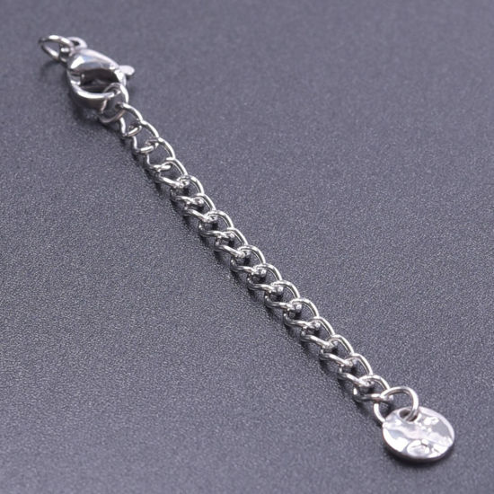 Picture of 5 PCs 304 Stainless Steel Extender Chain For Necklace Bracelet Jewelry Making Silver Tone With Lobster Claw Clasp 7cm(2 6/8") long, Usable Chain Length: 5cm(2")