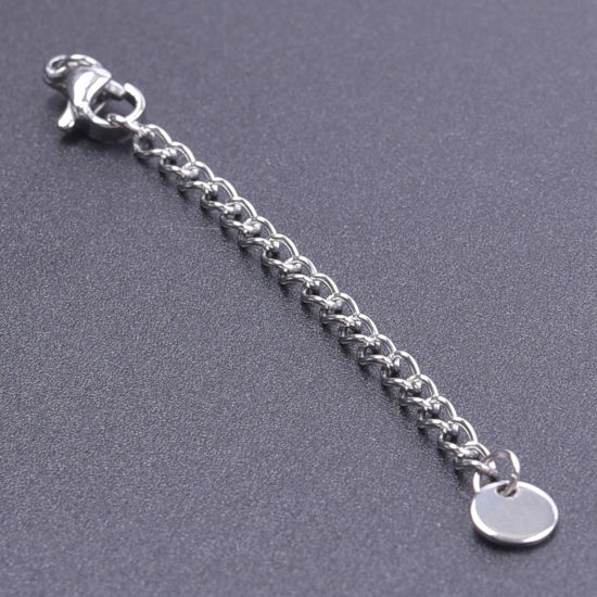 Picture of 5 PCs 304 Stainless Steel Extender Chain For Necklace Bracelet Jewelry Making Silver Tone With Lobster Claw Clasp 7cm(2 6/8") long, Usable Chain Length: 5cm(2")