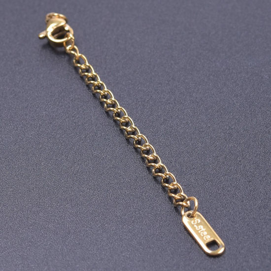 Picture of 5 PCs Vacuum Plating 304 Stainless Steel Extender Chain For Necklace Bracelet Jewelry Making 18K Gold Plated With Lobster Claw Clasp 7.5cm(3") long, Usable Chain Length: 5cm(2")