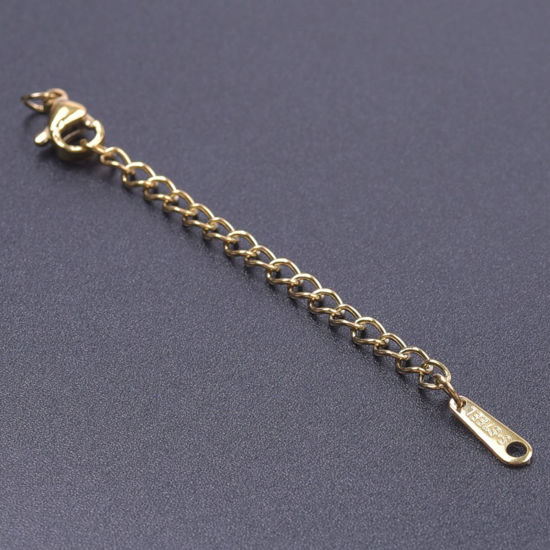 Picture of 5 PCs Vacuum Plating 304 Stainless Steel Extender Chain For Necklace Bracelet Jewelry Making 18K Gold Plated With Lobster Claw Clasp 7.5cm(3") long, Usable Chain Length: 5cm(2")