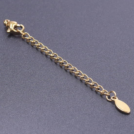 Picture of 5 PCs Vacuum Plating 304 Stainless Steel Extender Chain For Necklace Bracelet Jewelry Making 18K Gold Plated With Lobster Claw Clasp 7.5cm(3") long, Usable Chain Length: 5cm(2")