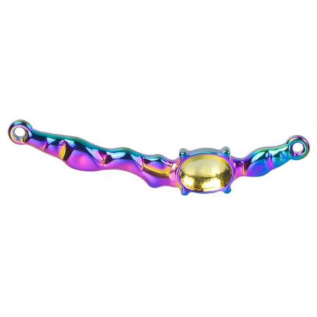 Immagine di 1 Pz Placcatura Sottovuoto 304 Acciaio Inossidabile Pendenti Charms Connettori Arco Colore Arcobaleno Placcato Basi per Cabochon (Adatto: 7mm x 5mm) 4.3cm x 0.7cm