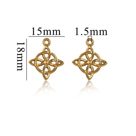 Immagine di 1 Pz Placcatura Sottovuoto 304 Acciaio Inossidabile Ciondoli Nodo Celtico Placcato Oro 18K 18mm x 15mm