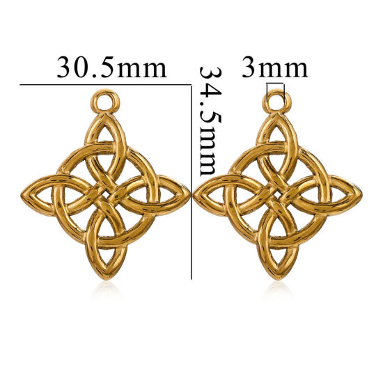 Immagine di 1 Pz Placcatura Sottovuoto 304 Acciaio Inossidabile Ciondoli Nodo Celtico Placcato Oro 18K 34.5mm x 30mm
