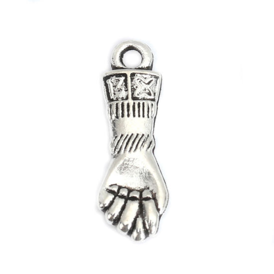 Image de 50 Pcs Breloques en Alliage de Zinc Argent Vieilli Main 23mm x 8mm