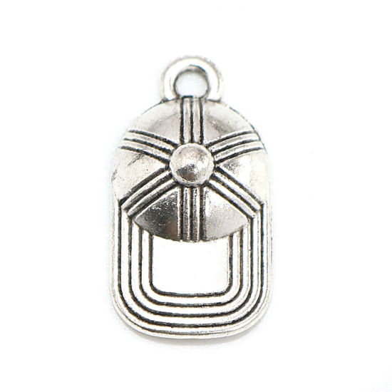 Picture of 40 PCs Zinc Based Alloy Sport Charms Antique Silver Color Baseball Cap 20mm x 10mm