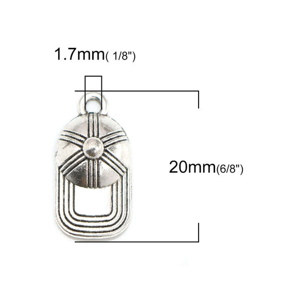 Picture of 40 PCs Zinc Based Alloy Sport Charms Antique Silver Color Baseball Cap 20mm x 10mm