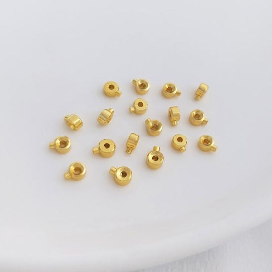 Imagen de 5 Unidades Respetuoso del Medio Ambiente Latón Fermalltas Para Abalorios Para Terminales De Pulseras Y Collares Accesorios Para Hacer Joyas Barril 18K Oro Real Chapado 3mm x 2mm