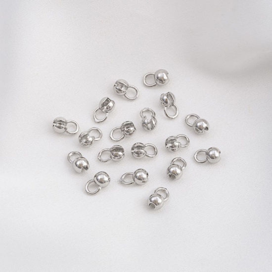 Picture of 5 PCs Eco-friendly Brass Bead Tips (Knot Cover) Calotte Crimp End Cap DIY Jewelry Making Supplies Ball Real Platinum Plated 6mm x 3.5mm