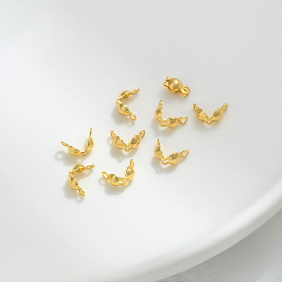 Picture of 10 PCs Eco-friendly Brass Bead Tips (Knot Cover) Calotte Crimp End Cap DIY Jewelry Making Supplies 18K Real Gold Plated 6mm x 3mm