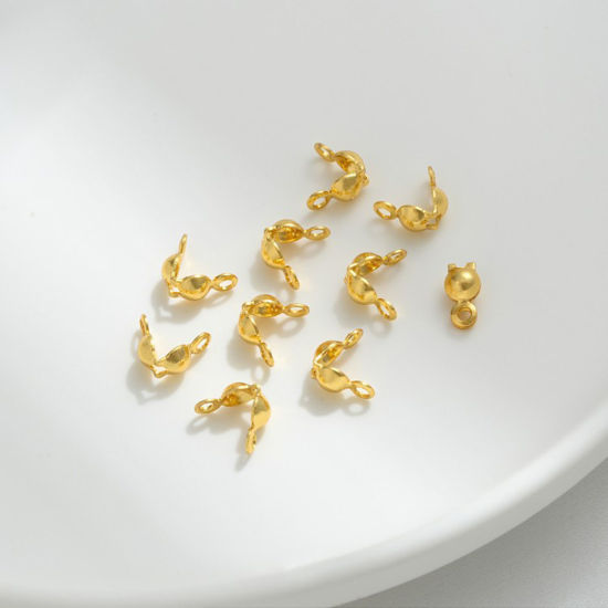 Picture of 10 PCs Eco-friendly Brass Bead Tips (Knot Cover) Calotte Crimp End Cap DIY Jewelry Making Supplies 18K Real Gold Plated 8mm x 4mm