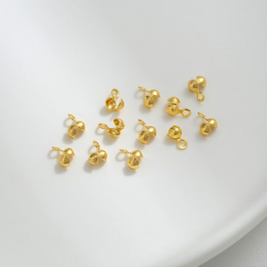 Picture of 10 PCs Eco-friendly Brass Bead Tips (Knot Cover) Connector For Ball Chain Calotte Crimp End Cap DIY Jewelry Making Supplies 18K Real Gold Plated 6mm x 3mm