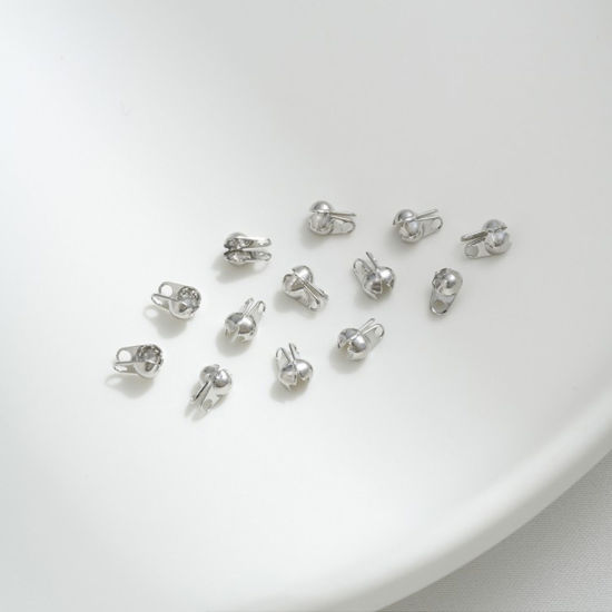 Picture of 10 PCs Eco-friendly Brass Bead Tips (Knot Cover) Connector For Ball Chain Calotte Crimp End Cap DIY Jewelry Making Supplies Real Platinum Plated 4.5mm x 2.5mm
