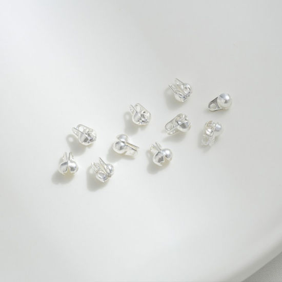 Picture of 10 PCs Eco-friendly Brass Bead Tips (Knot Cover) Connector For Ball Chain Calotte Crimp End Cap DIY Jewelry Making Supplies 925 Sterling Silver Plated 5mm x 3mm