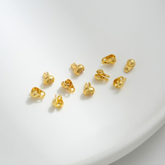 Picture of 10 PCs Eco-friendly Brass Bead Tips (Knot Cover) Connector For Ball Chain Calotte Crimp End Cap DIY Jewelry Making Supplies 18K Real Gold Plated 5mm x 3mm