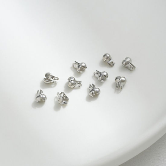 Picture of 10 PCs Eco-friendly Brass Bead Tips (Knot Cover) Connector For Ball Chain Calotte Crimp End Cap DIY Jewelry Making Supplies Real Platinum Plated 5mm x 3mm