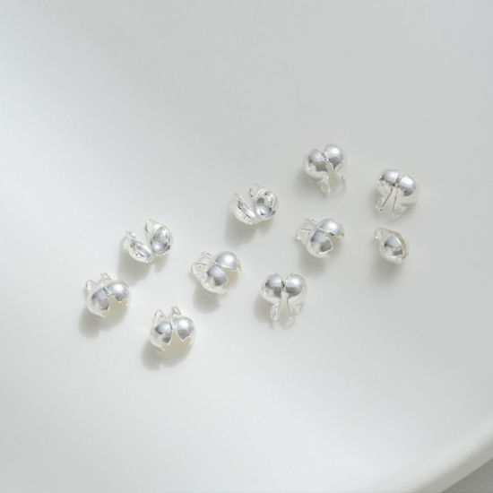 Picture of 10 PCs Eco-friendly Brass Bead Tips (Knot Cover) Connector For Ball Chain Calotte Crimp End Cap DIY Jewelry Making Supplies 925 Sterling Silver Plated 6mm x 4mm