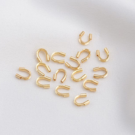 Image de 10 Pcs Fermoirs Forme Arc en Laiton Respectueux de la Nature Plaqué Or Véritable 14K 5mm x 4mm