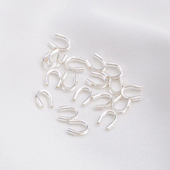 Image de 10 Pcs Fermoirs Forme Arc Cordon pour Collier Bracelet Respectueux de la Nature en Laiton Plaqué Argent Sterling 925 5mm x 4mm