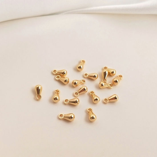 Picture of 10 PCs Eco-friendly Brass Charms Extender Chain Ends Drop 14K Real Gold Plated 6mm x 3mm