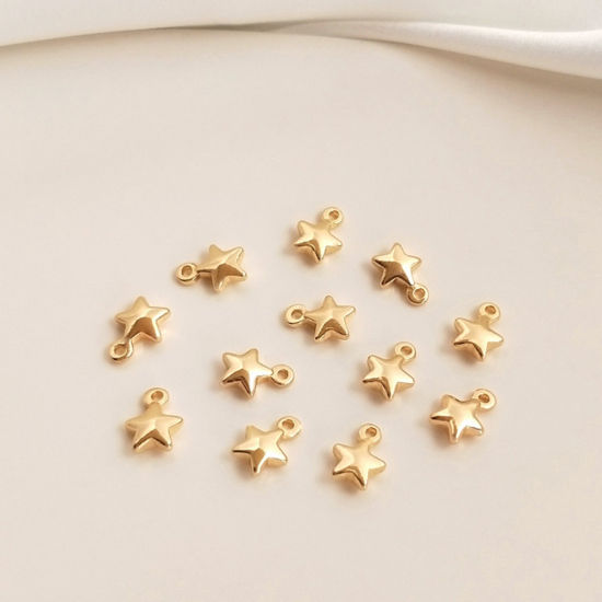 Picture of 10 PCs Eco-friendly Brass Charms Extender Chain Ends Pentagram Star 14K Real Gold Plated 7.5mm x 5.5mm