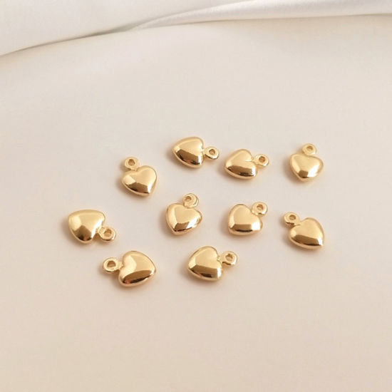 Picture of 10 PCs Eco-friendly Brass Charms Extender Chain Ends Heart 14K Real Gold Plated 8mm x 5.5mm